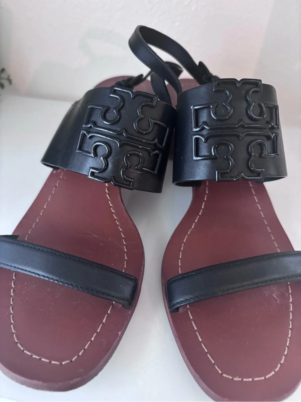 Tory Burch Black Leather Slingback Block Heel Sandals